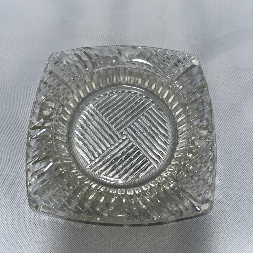 Clear glass 4" glass Ashtray , Retro Art‎ Deco